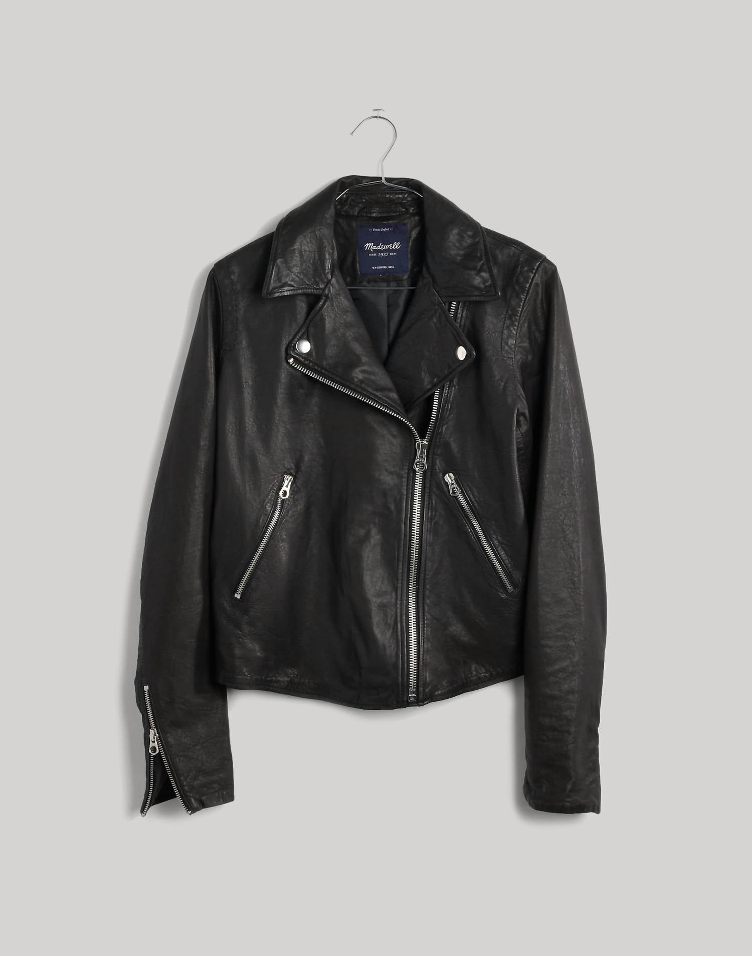 Madewell Washed Leather Motorcycle Short Jacket in black - women's jacket - view 6