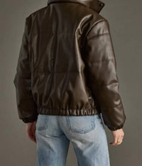 Panache - Faux Leather Cropped Puffer Jacket