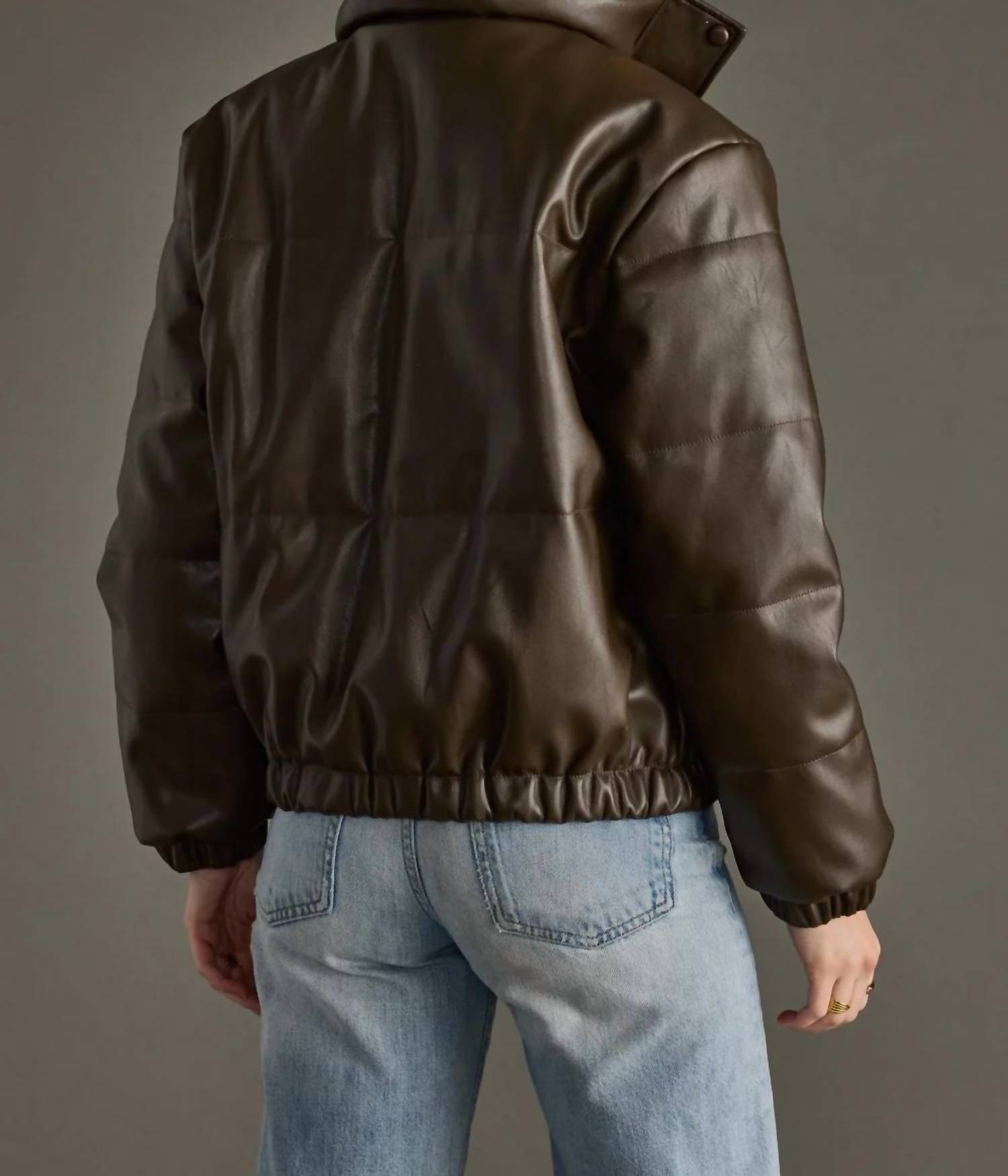 Panache - Faux Leather Cropped Puffer Jacket