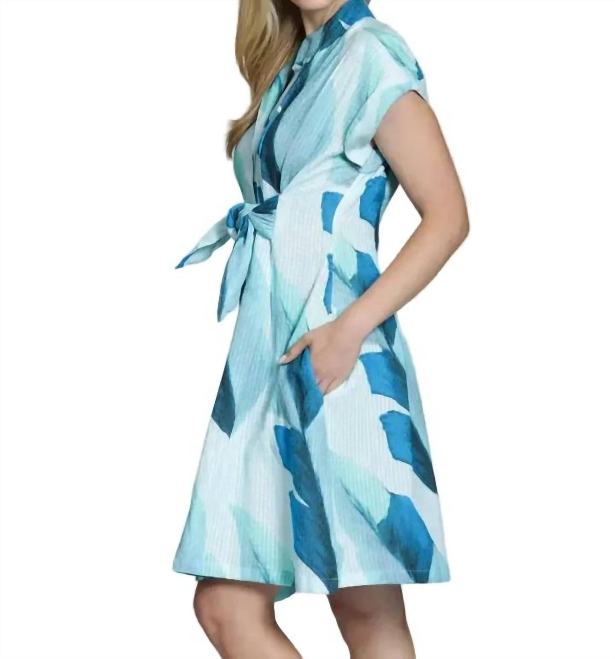 Apny - Short Sleeve Shirt Dress With Self Tie