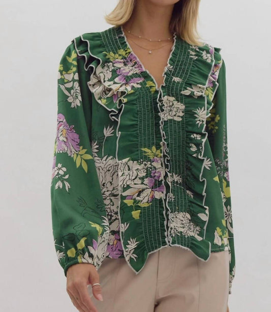 Entro - Floral Print V-Neck Top