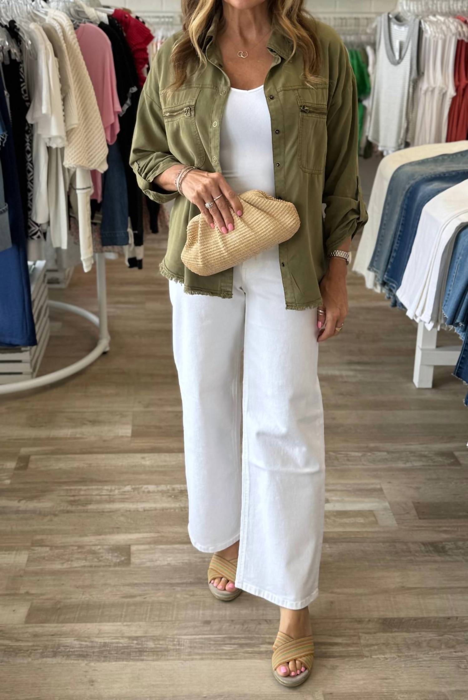 Wearables - Pigment Knapp Twill Utility Button Up Top
