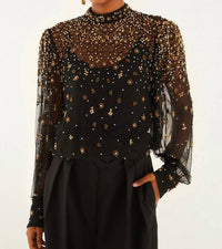 Farm Rio - Embroidered Bubble Tulle Blouse
