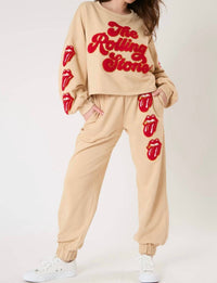 FANTASTIC FAWN Licensed Rolling Stones Joggers in beige - women's pants