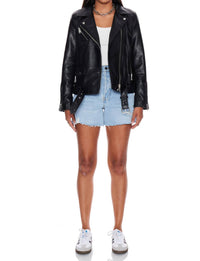 WithBlack Melissa Faux Leather Biker Jacket in black - women's jacket - detail view