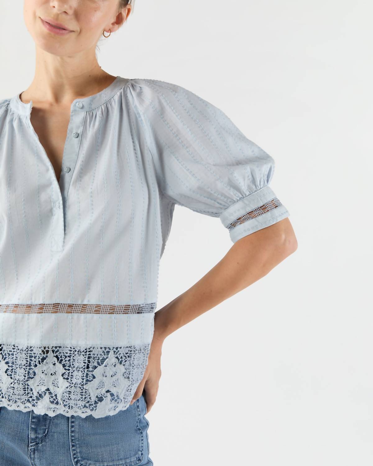 Ulla Johnson Faye Puff Sleeve Blouse in celeste - women's blouse - view 5