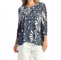 Jess & Jane - Mesh Contrast Burnout Tunic