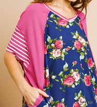 Umgee - Striped & Floral Pocket Dress