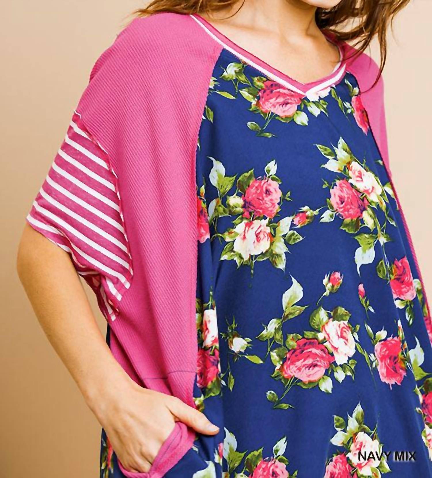 Umgee - Striped & Floral Pocket Dress