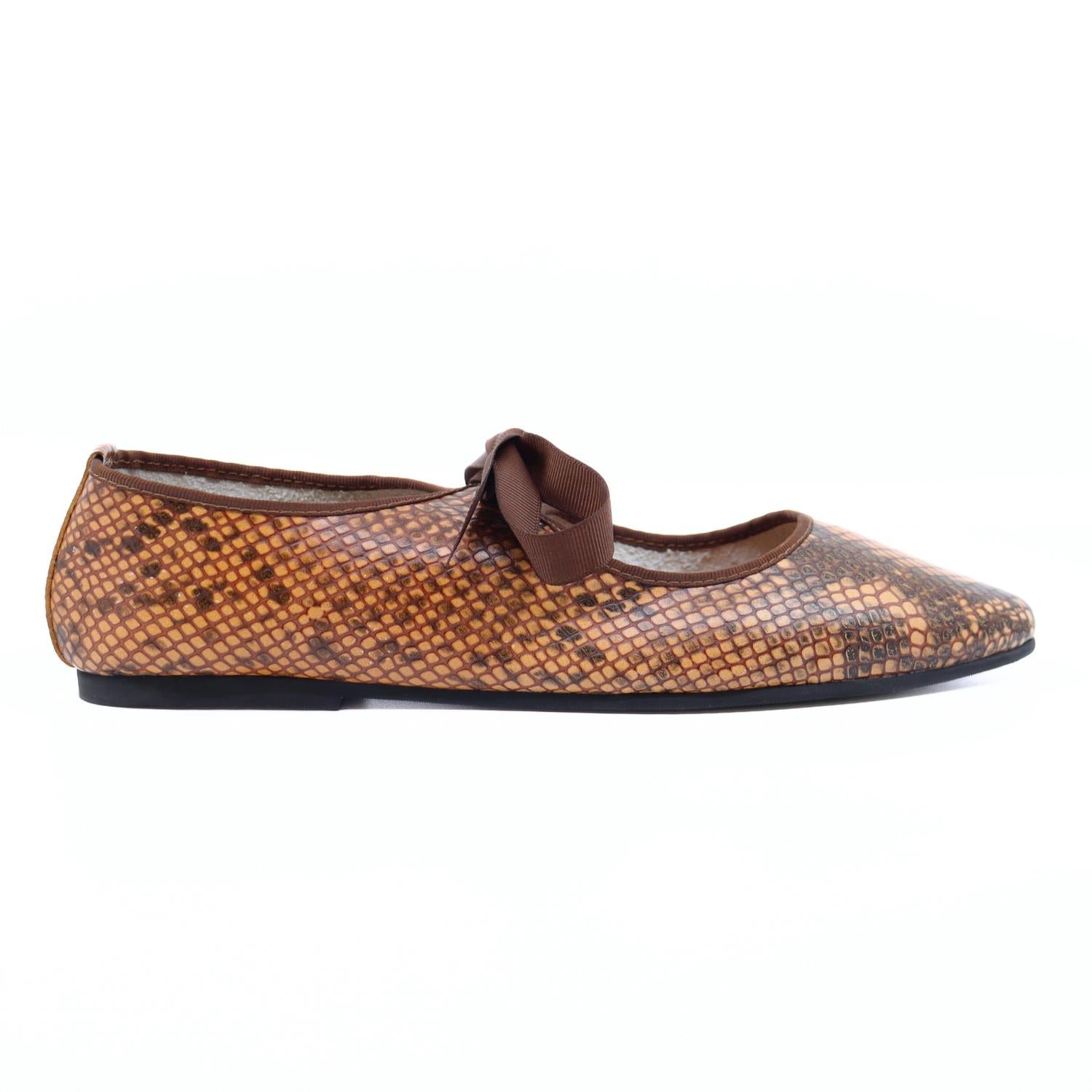 INTENTIONALLY BLANK Women's Valley Snake Embossed Leather Ballet Flats in brown - women's flats