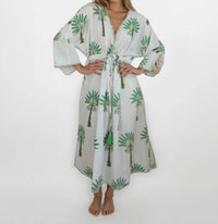 NIBI MTK Rio Kaftan Dress in green palms - women's dress
