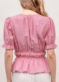 Moon River - Rudy Puffed Sleeve Peplum Blouse