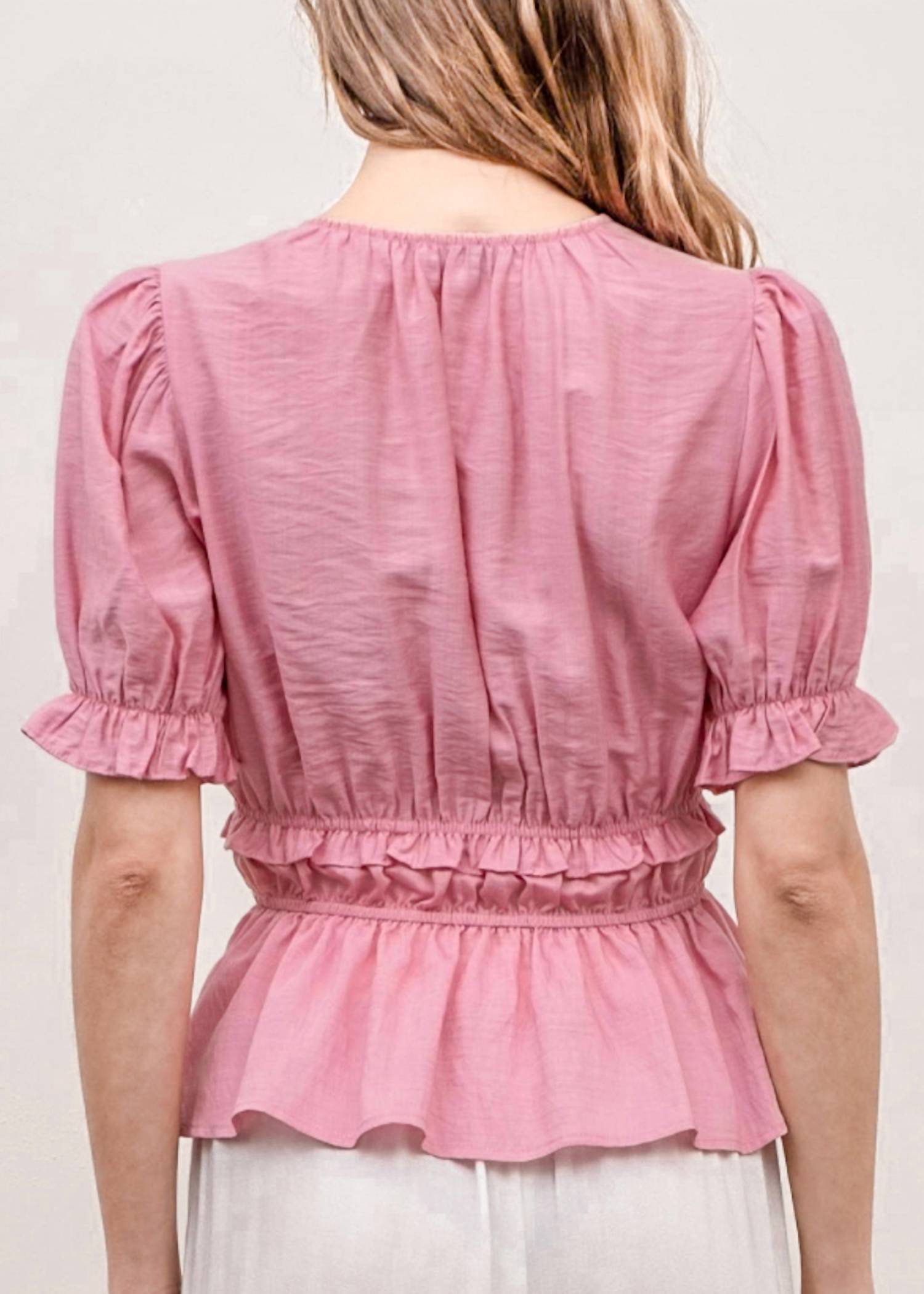 Moon River - Rudy Puffed Sleeve Peplum Blouse