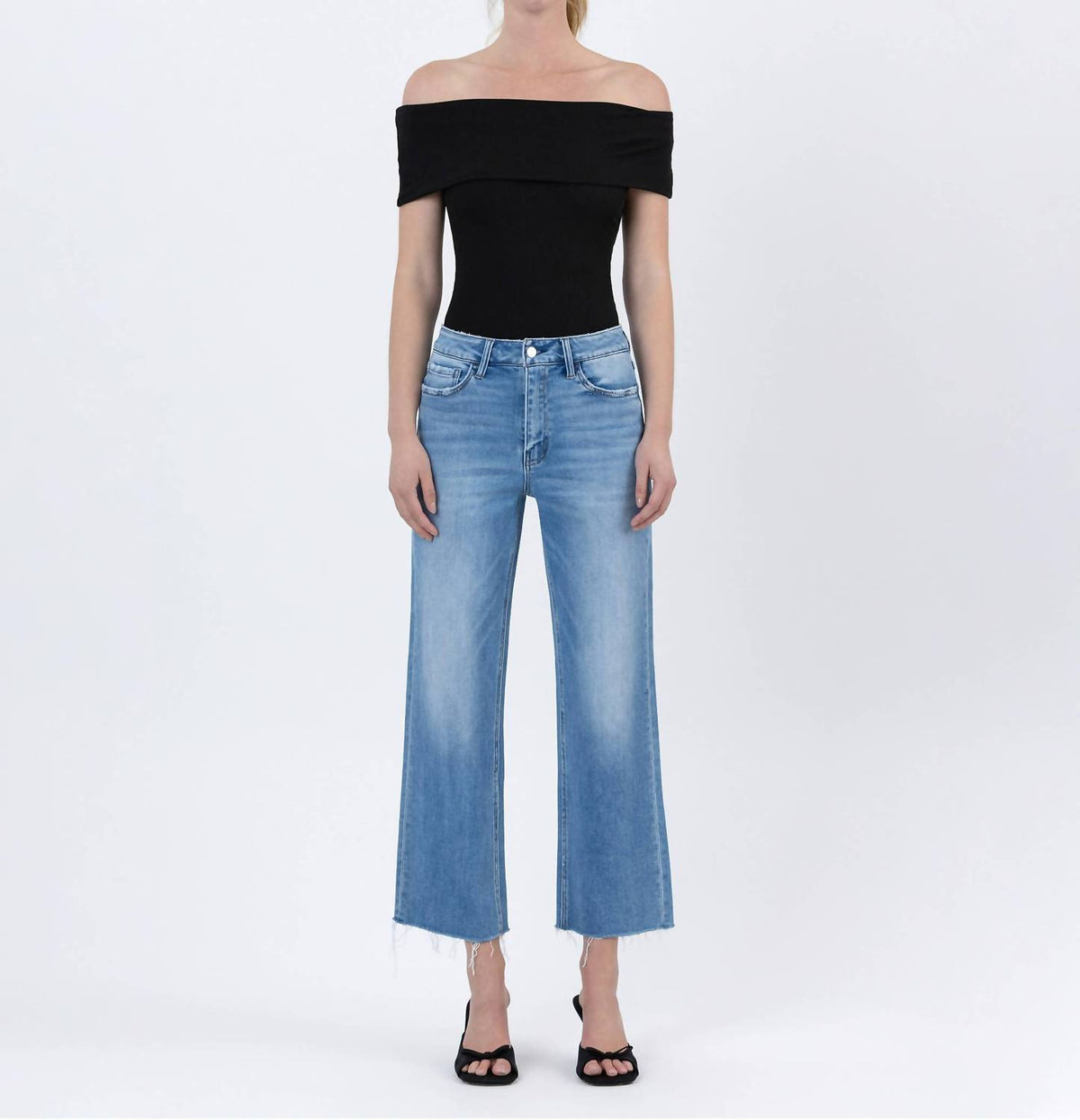 Flying Monkey - Lainey High Rise Raw Hem Crop Slim Wide Jeans