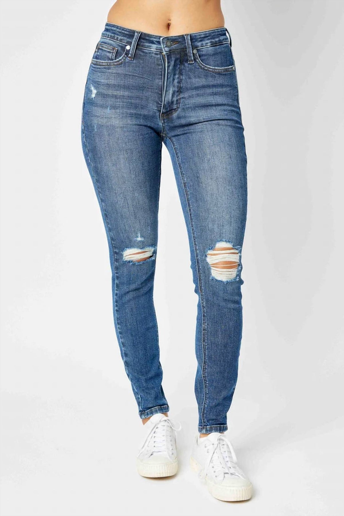 Judy Blue - Mid-rise Tummy Control Distressed Skinny Jeans