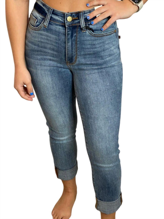 Judy Blue - Mid Rise Cuffed Skinny Capris