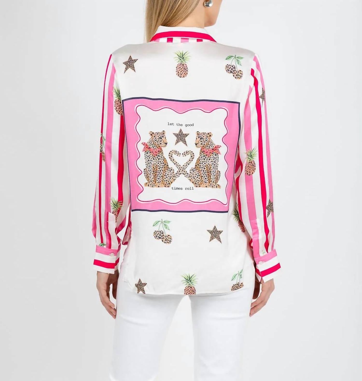 Vilagallo - Isa Striped & Leopard Print Button Down Shirt