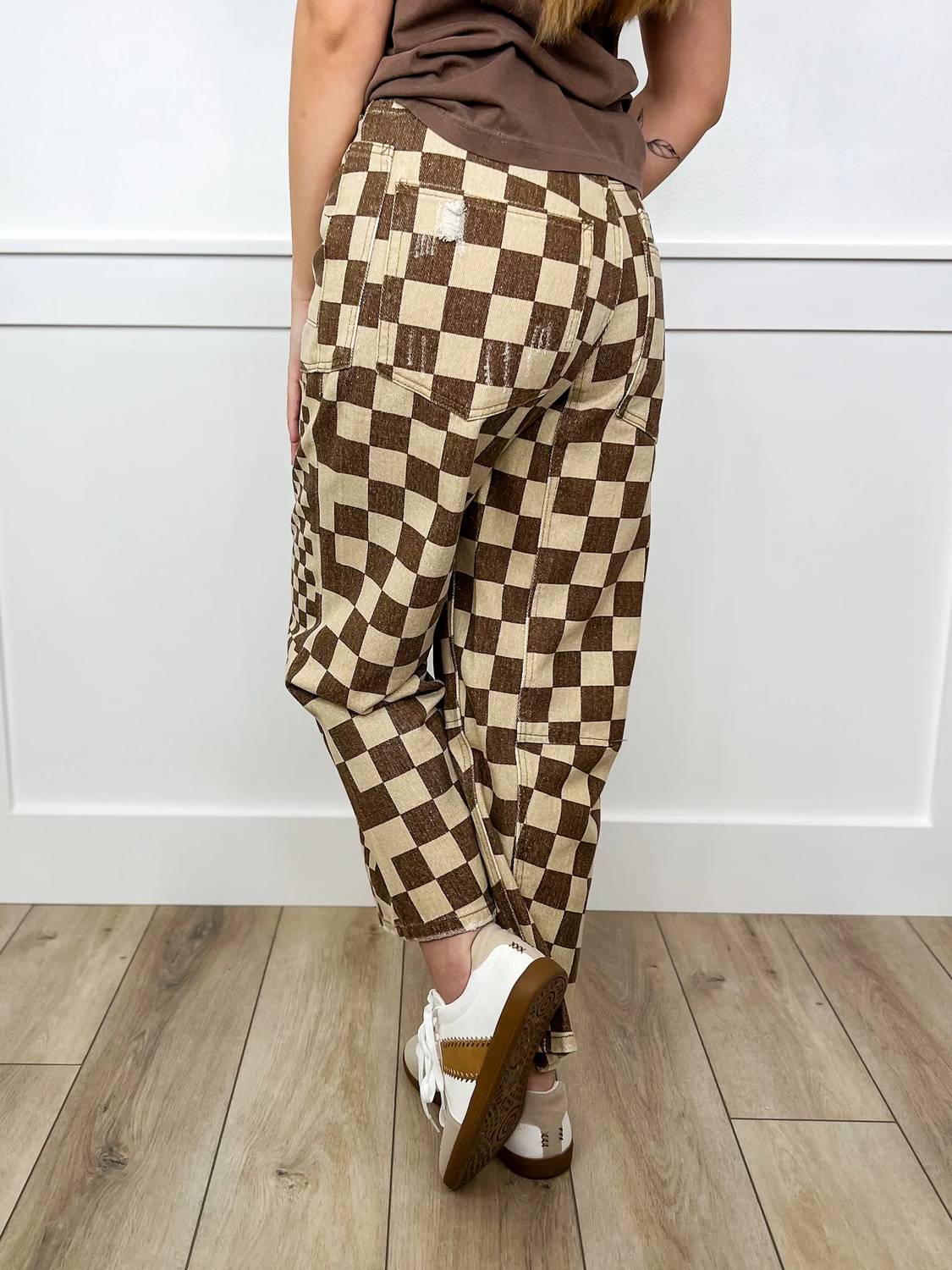 Bibi - Let's Rally High-rise Cotton Wide Leg Checkered Bottoms
