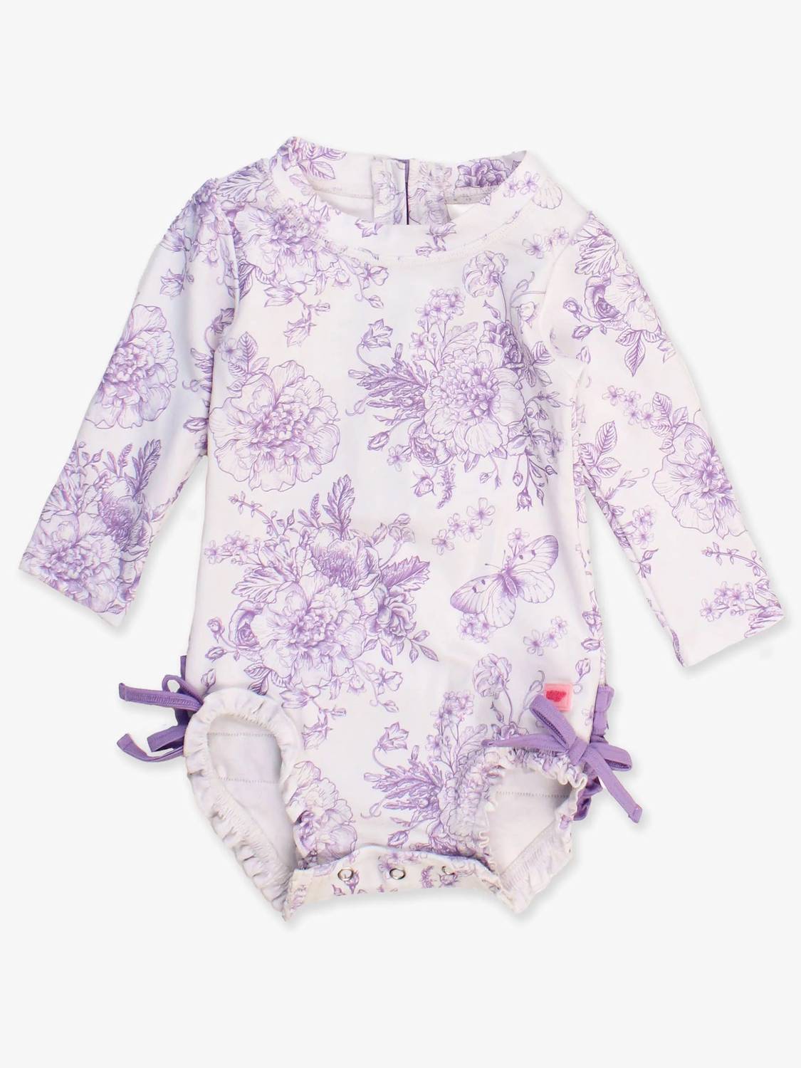 Rufflebutts - Butterfly Garden Toile Long Sleeve One Piece Ruffle Rash Guard Swimsuit