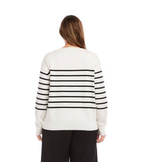 Karen Kane Henley Stripe Sweater - Plus in off white with black - women's sweater - detail view