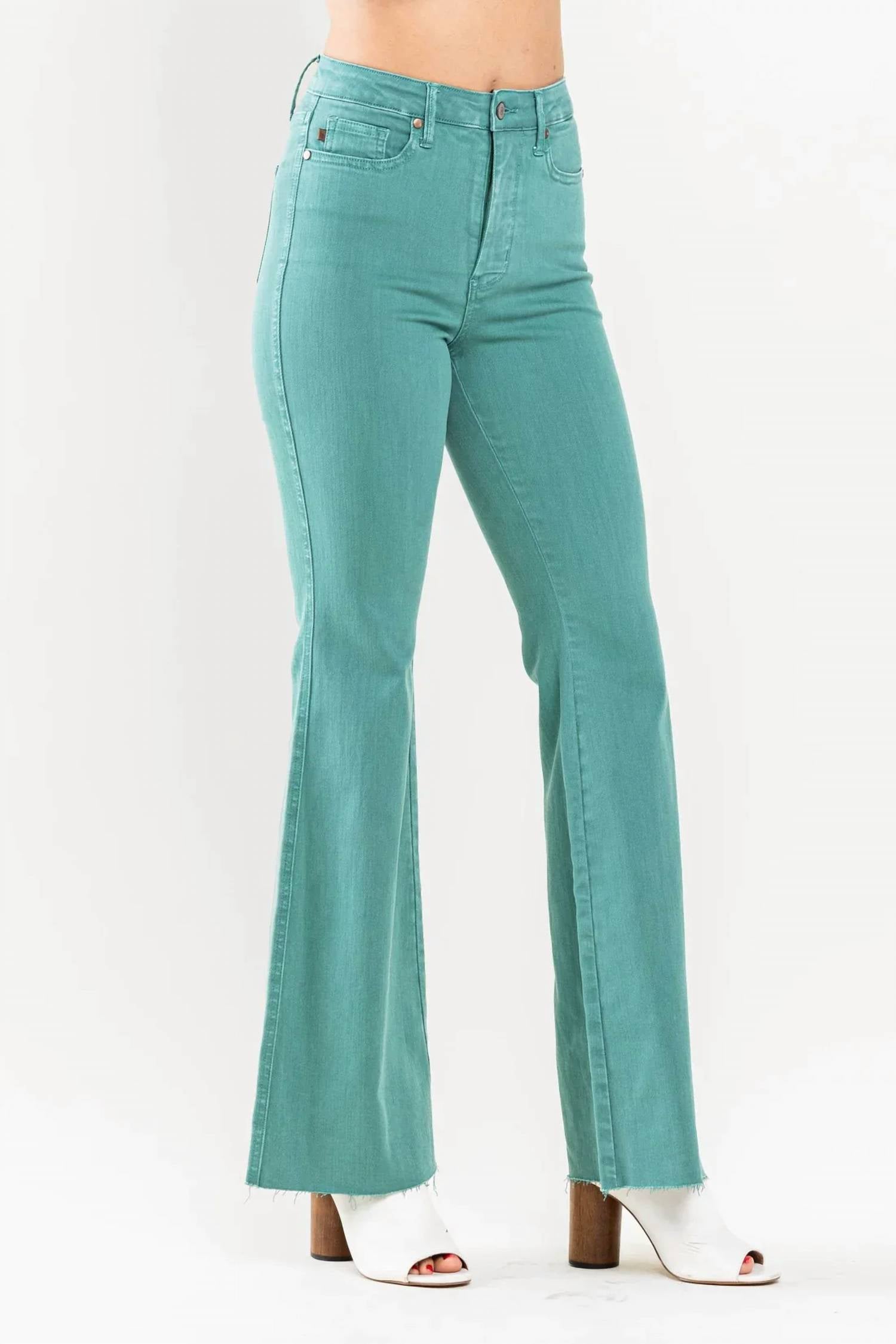 Judy Blue - Aspen Tummy Control High Waist Flare Raw Hem Jeans