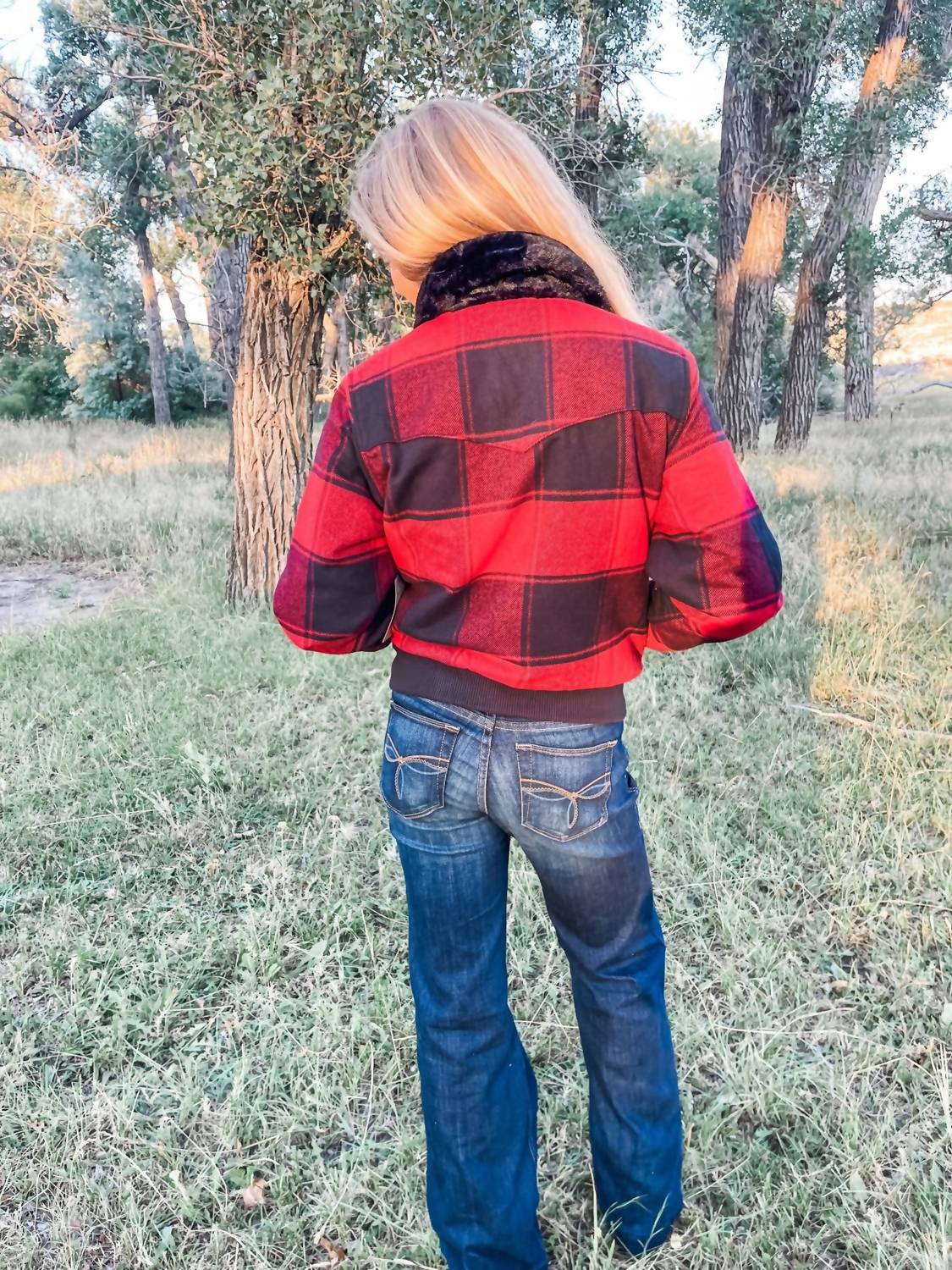 Wrangler Buffalo Plaid Bomber Jacket in black red - women's jacket - alternate view