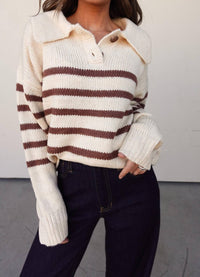 Listicle - Striped Button Collar Sweater