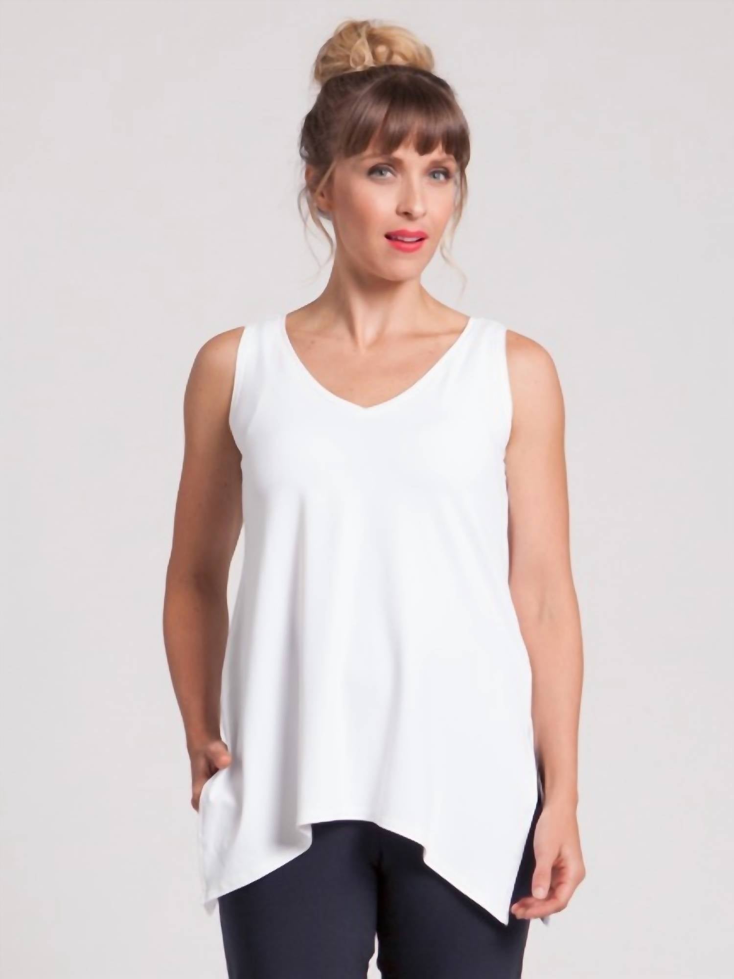 Sympli Women's Go To Wide V Neck Top in white - women's blouse - alternate view