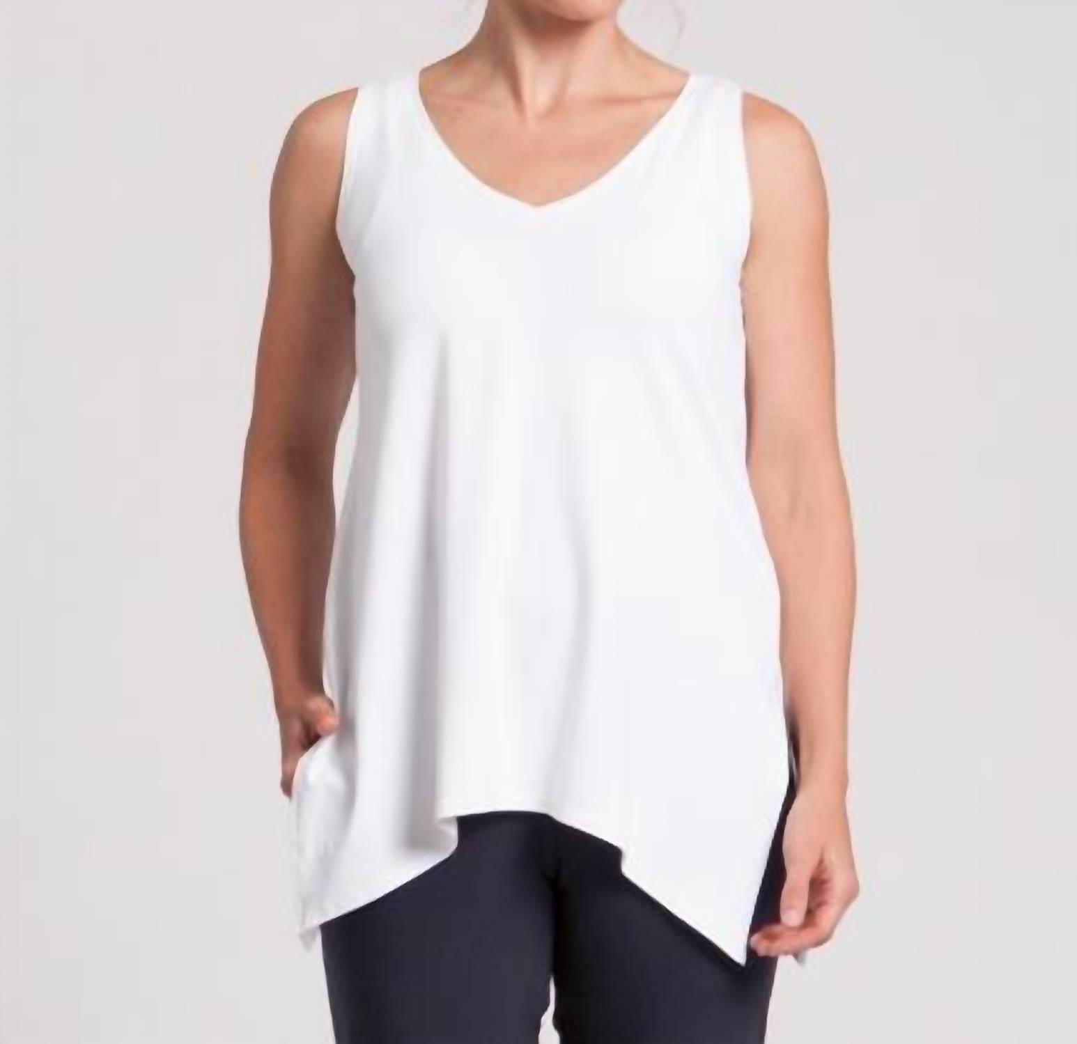 Sympli Women's Go To Wide V Neck Top in white - women's blouse - detail view