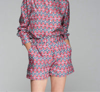 Vilagallo Print Shorts With Pockets in pink navy and white - women's shorts