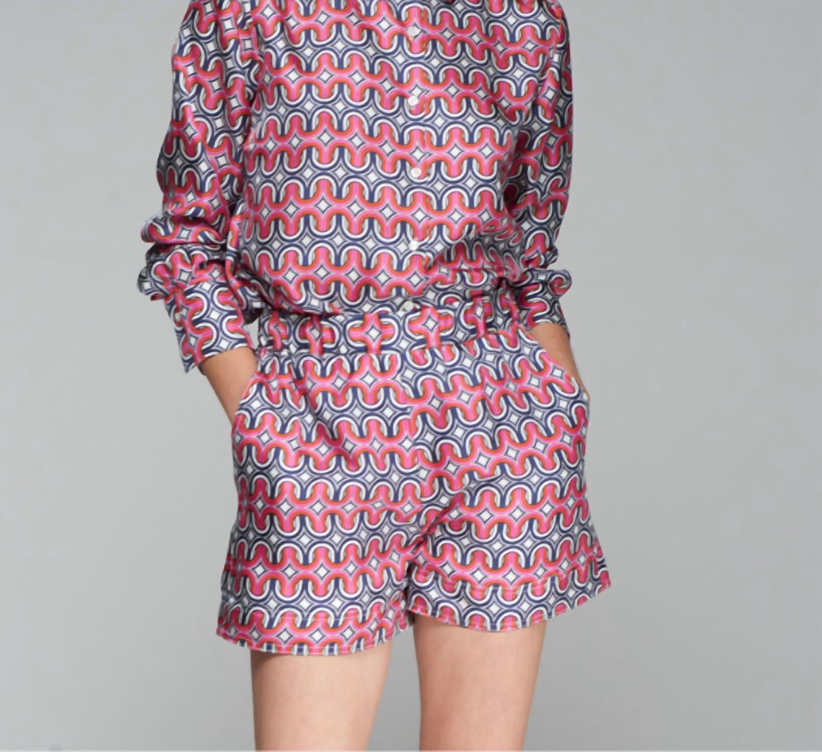Vilagallo Print Shorts With Pockets in pink navy and white - women's shorts