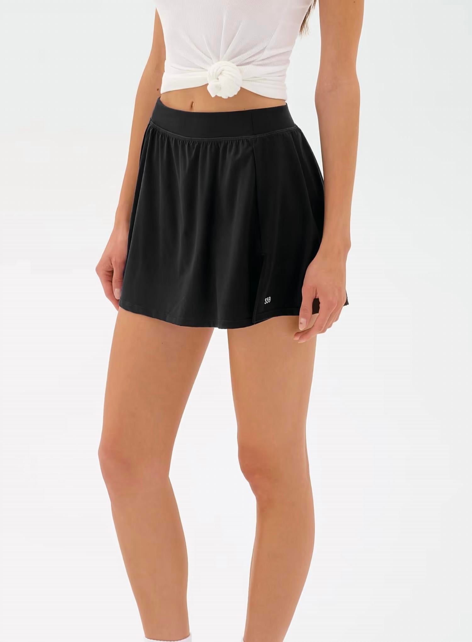 SPLITS59 Venus High Waisted Skort in black - women's shorts - alternate view