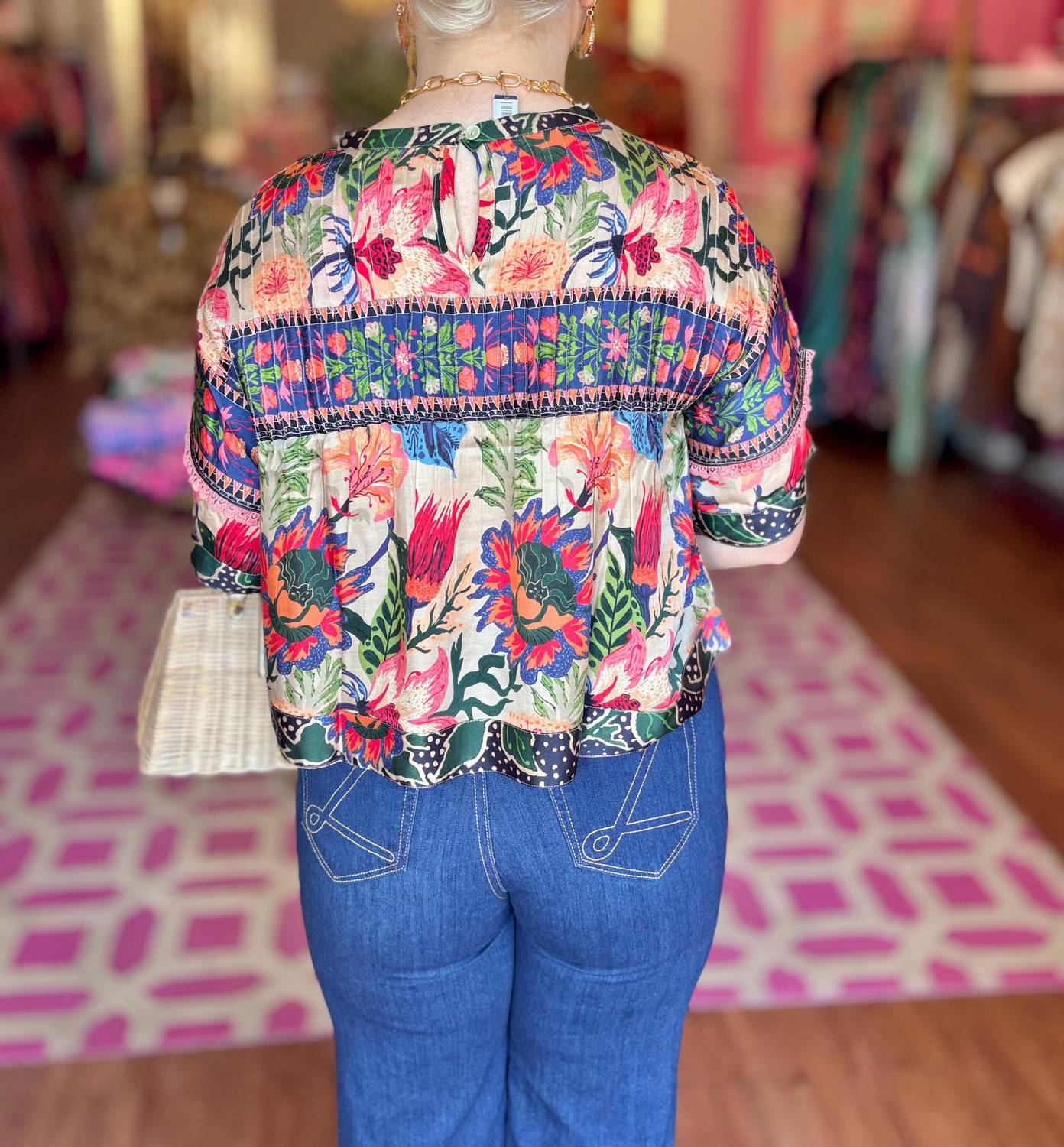 Sohana Kaisy Floral Top in serengeti - women's t-shirt - detail view
