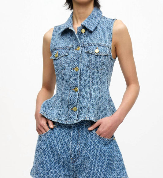 Ganni - Fluffy Denim Fitted Top