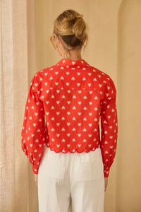 Skies Are Blue - Heart Poplin Scalloped Trim Top