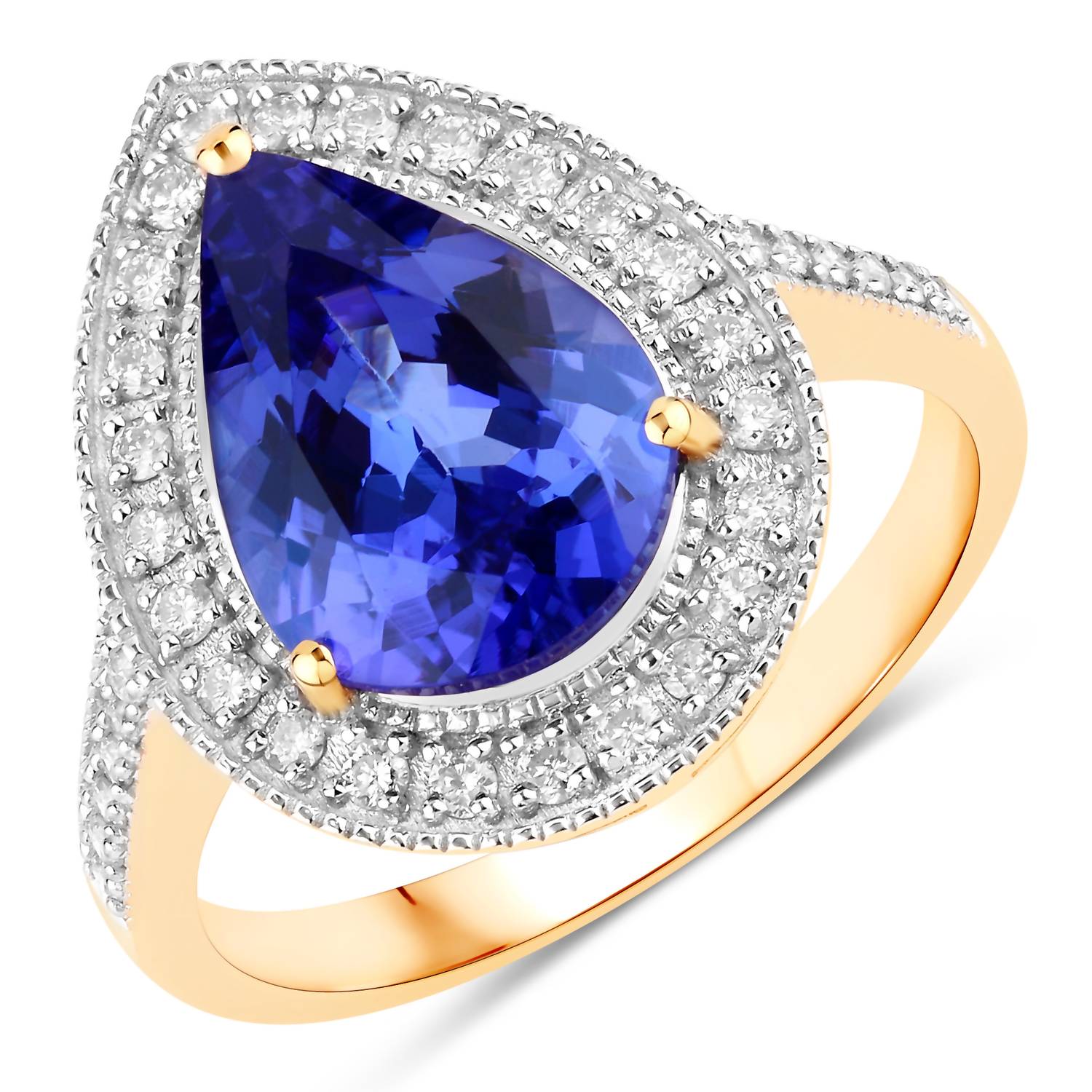 Diana M Jewels Women's Pear Natural Tanzanite Fashion Ring (3.37 Ct) - Signature Plus in 14k yellow gold - women's jewelry