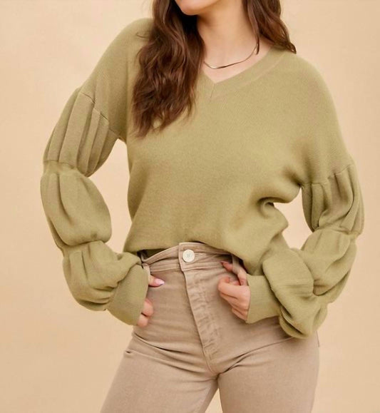 Hem & Thread - Puff Sleeve V-Neck Sweater