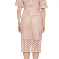 Joseph Ribkoff - Guipure Lace Flutter Sleeve Midi Sheath Dress