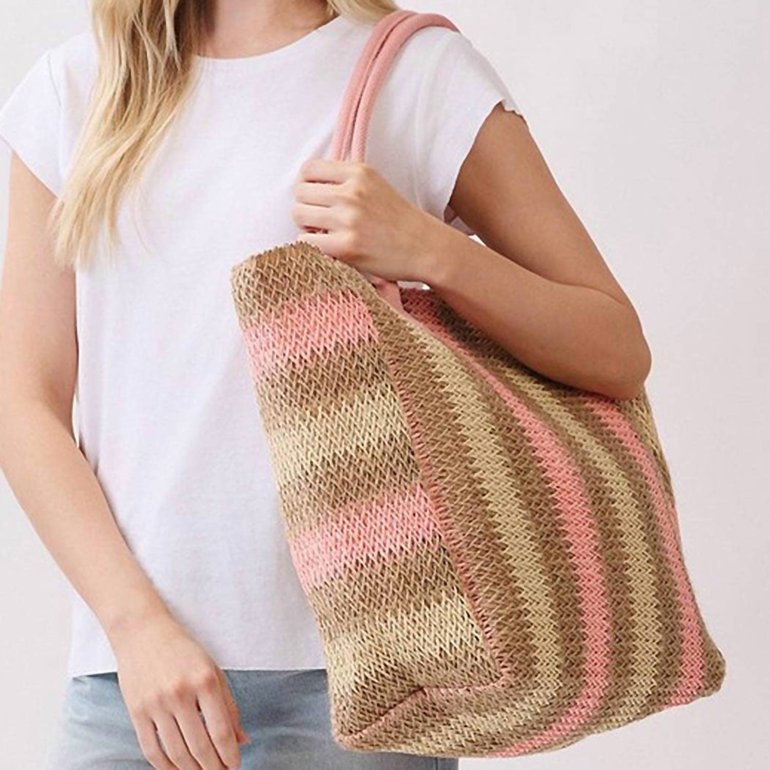 3Am By H&D Accessories - Women's Multicolor Stripe Paper Straw Tote Bag