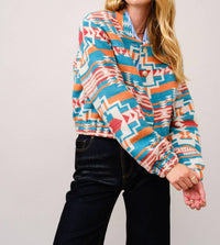 Blue B - Jacquard Aztec Snap Up Bomber Jacket