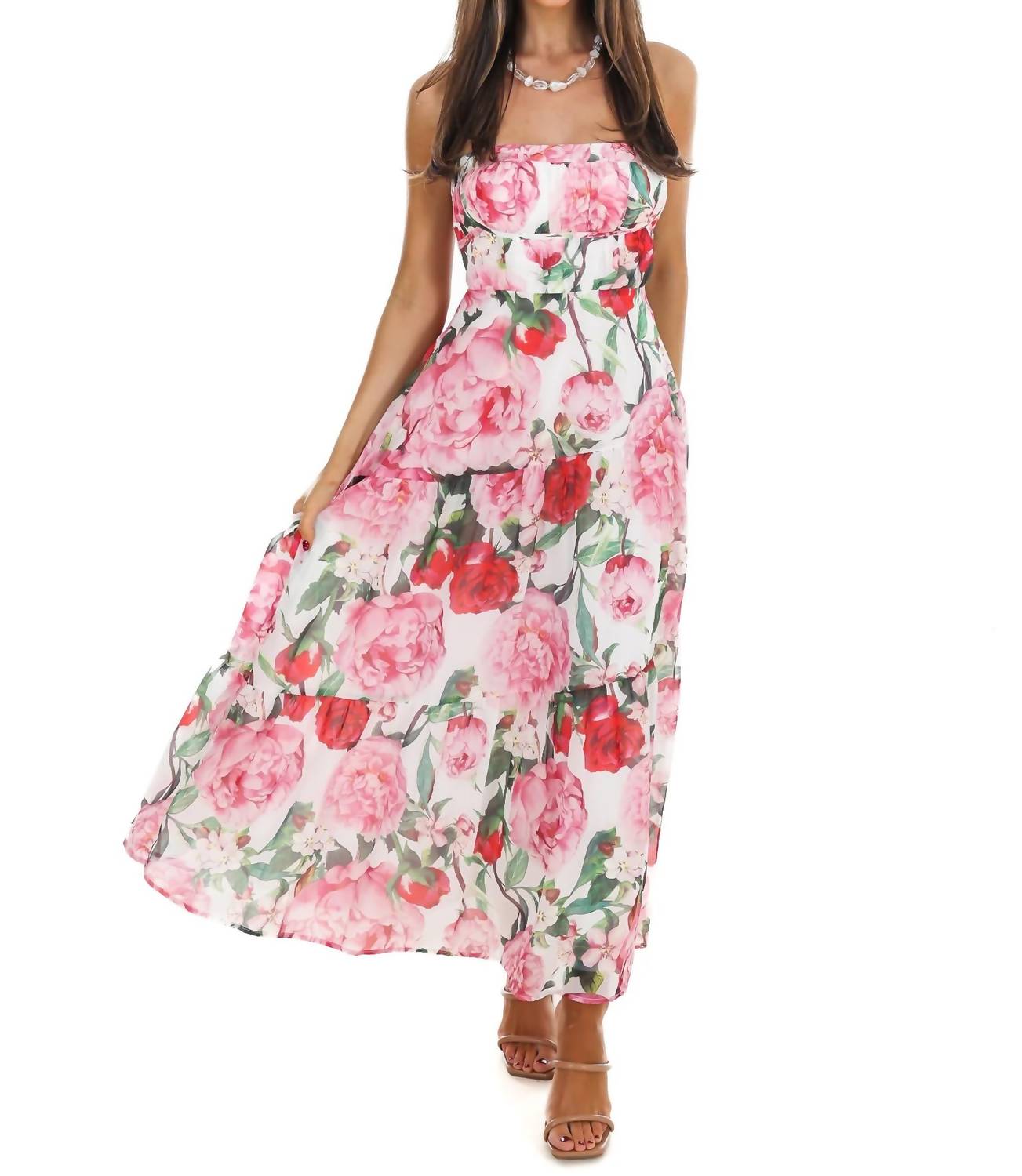 One & Only - Women's Afternoon Garden Stroll Strapless Maxi Dress