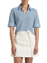 TANYA TAYLOR Esme Pointelle Knit Top in powder blue - women's t-shirt