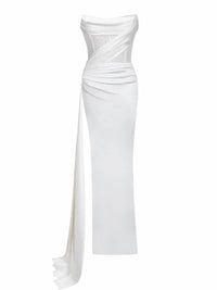 Miss Circle - Holly Crystallized Corset High Slit Satin Gown