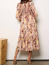 TCEC Printed Midi Dress in taupe - women's dress - detail view