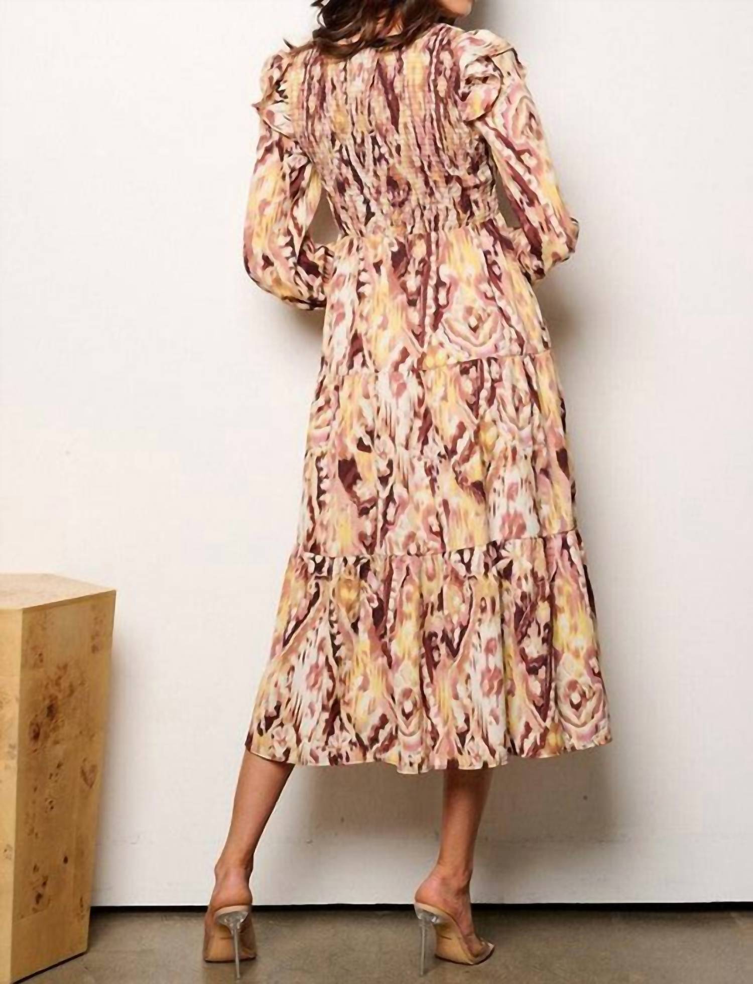 TCEC Printed Midi Dress in taupe - women's dress - detail view