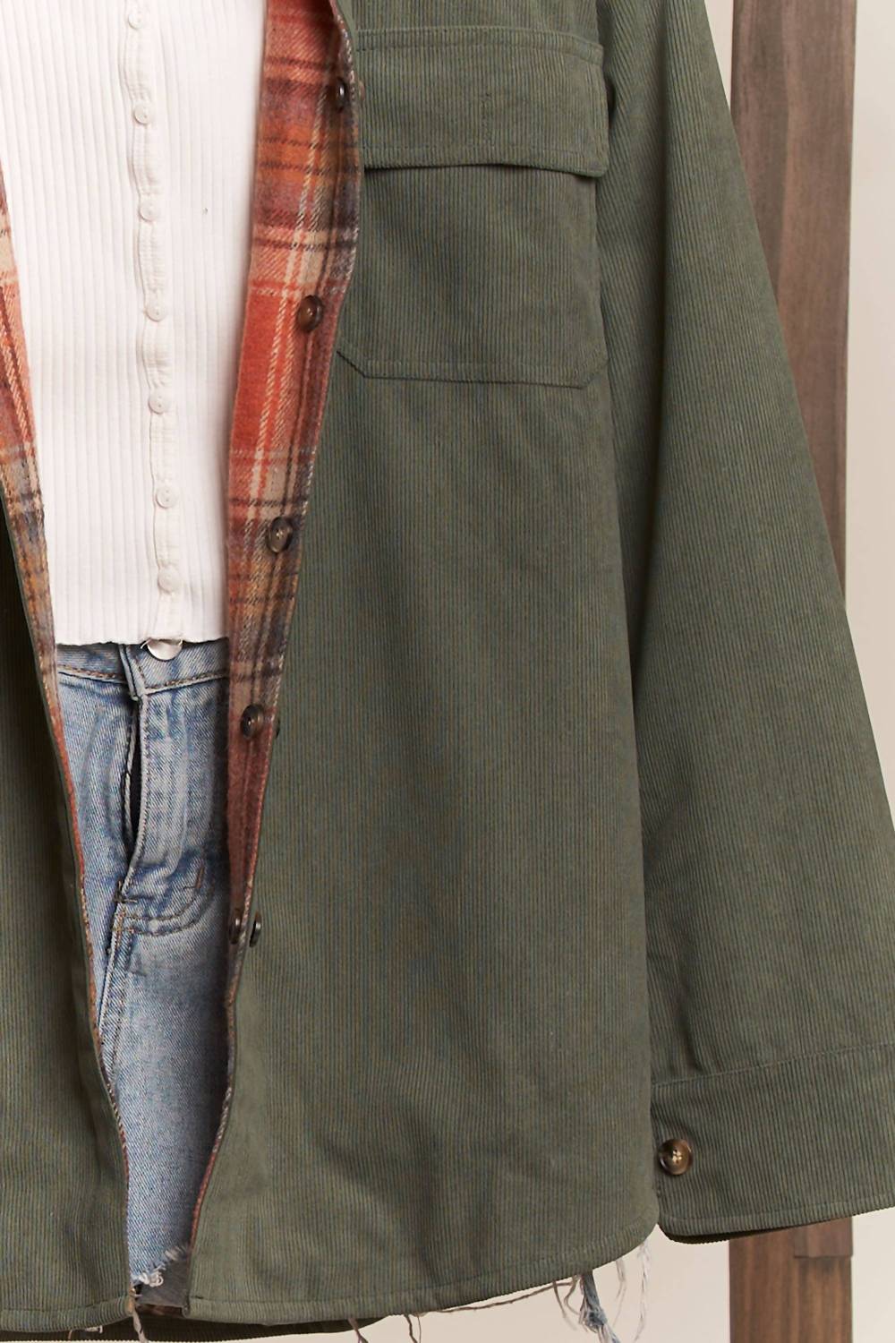 Mello - Women's Reversible Corduroy And Plaid Button Down Shirt