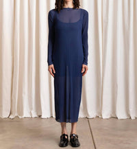 ALI GOLDEN Pleated Mesh Dress in navy - women's dress - detail view