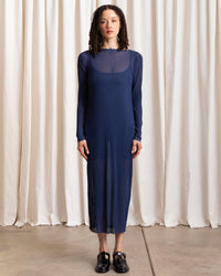 ALI GOLDEN Pleated Mesh Dress in navy - women's dress - alternate view