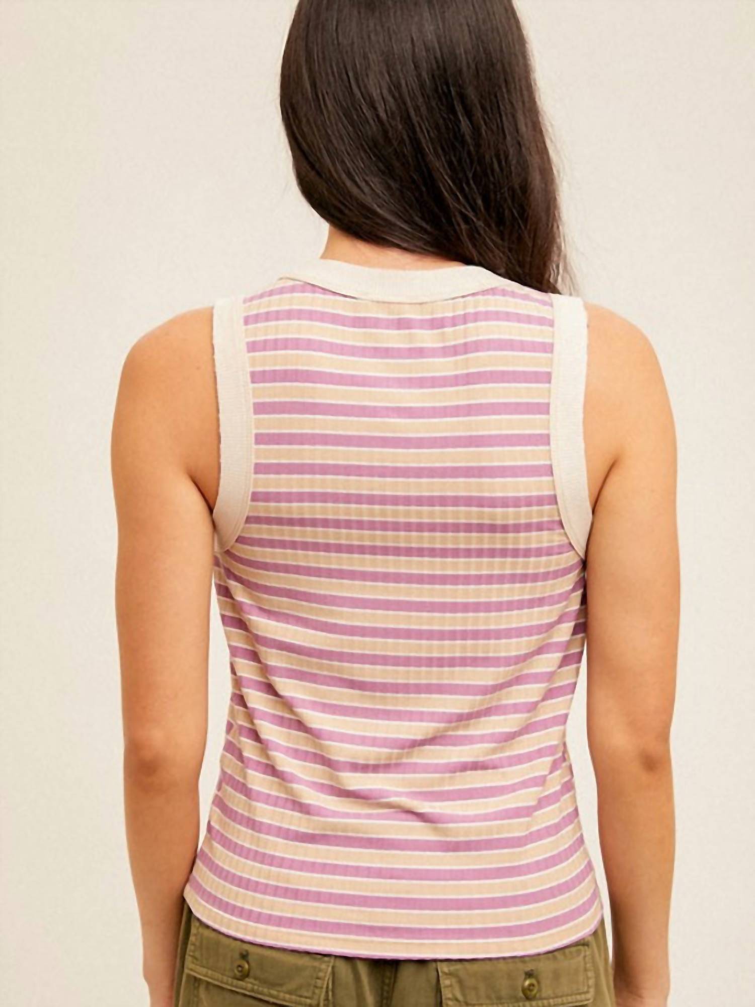 Hem & Thread - Round Neck Ribbed Striped Tank Top