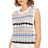 Autumn Cashmere Multi Pointelle Cropped Tabard Vest in blue white - women's sweater - detail view